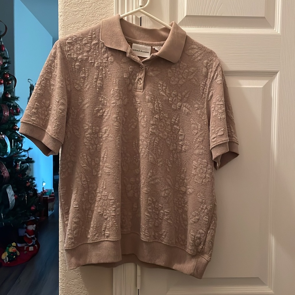 Alfred Dunner Floral Short Sleeve Polo Top M